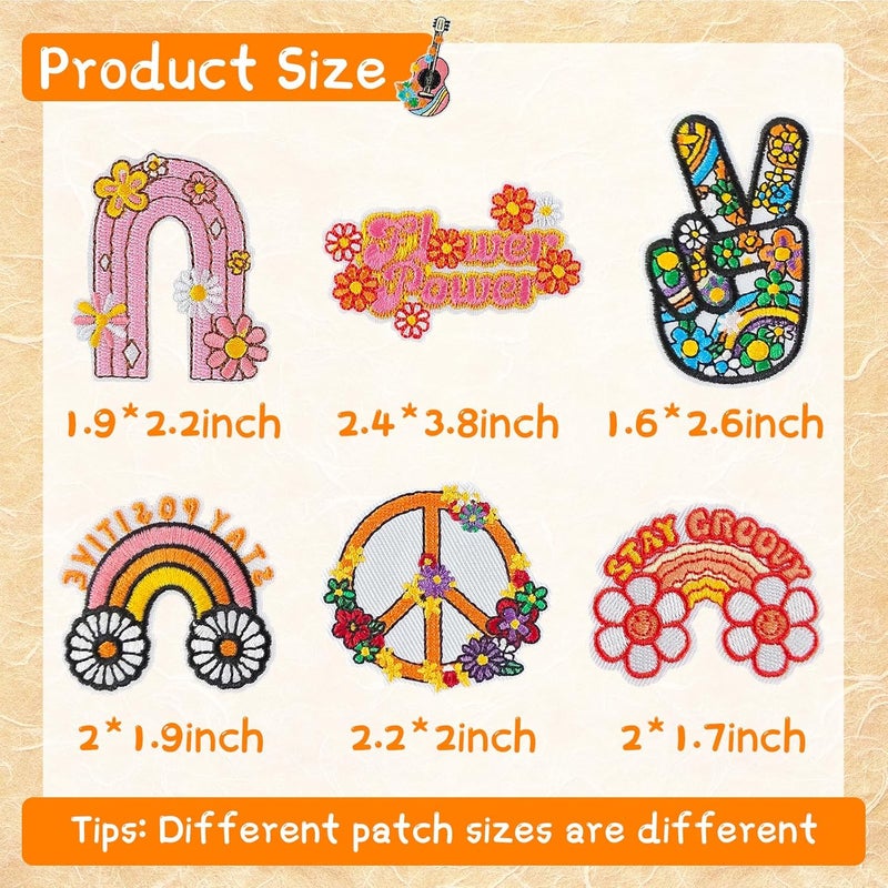 RF-patch 48Pcs Hippie Iron on Patches for Girl, Embroidered Boho Iron on/Sew on Patch for Clothes, Hats, Jeans, Dress, Backpacks, Etc - Image 4